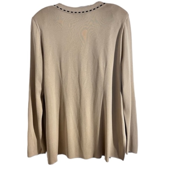 Exclusively Misook Women Long Sleeve Line Dot Trim Cardigan Sweater Beige Sz L - Picture 2 of 3